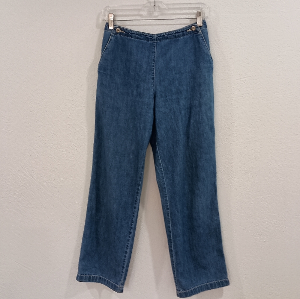 Ann Taylor High Rise Side Button Straight Jeans